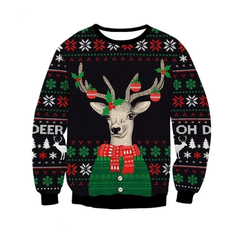 

Новый осенне-зимний сезон 2026, мужской пуловер с круглым вырезом и длинными рукавами, свитер на рождественскую тематику, модный и универсальный