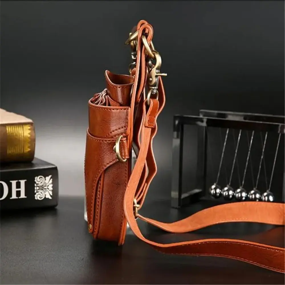 Wear-resistant Hairdresser Fanny Pack with Belt Soft Leather Hair Stylist Scissor Bag Retro Large Capacity Barber Tools Bag