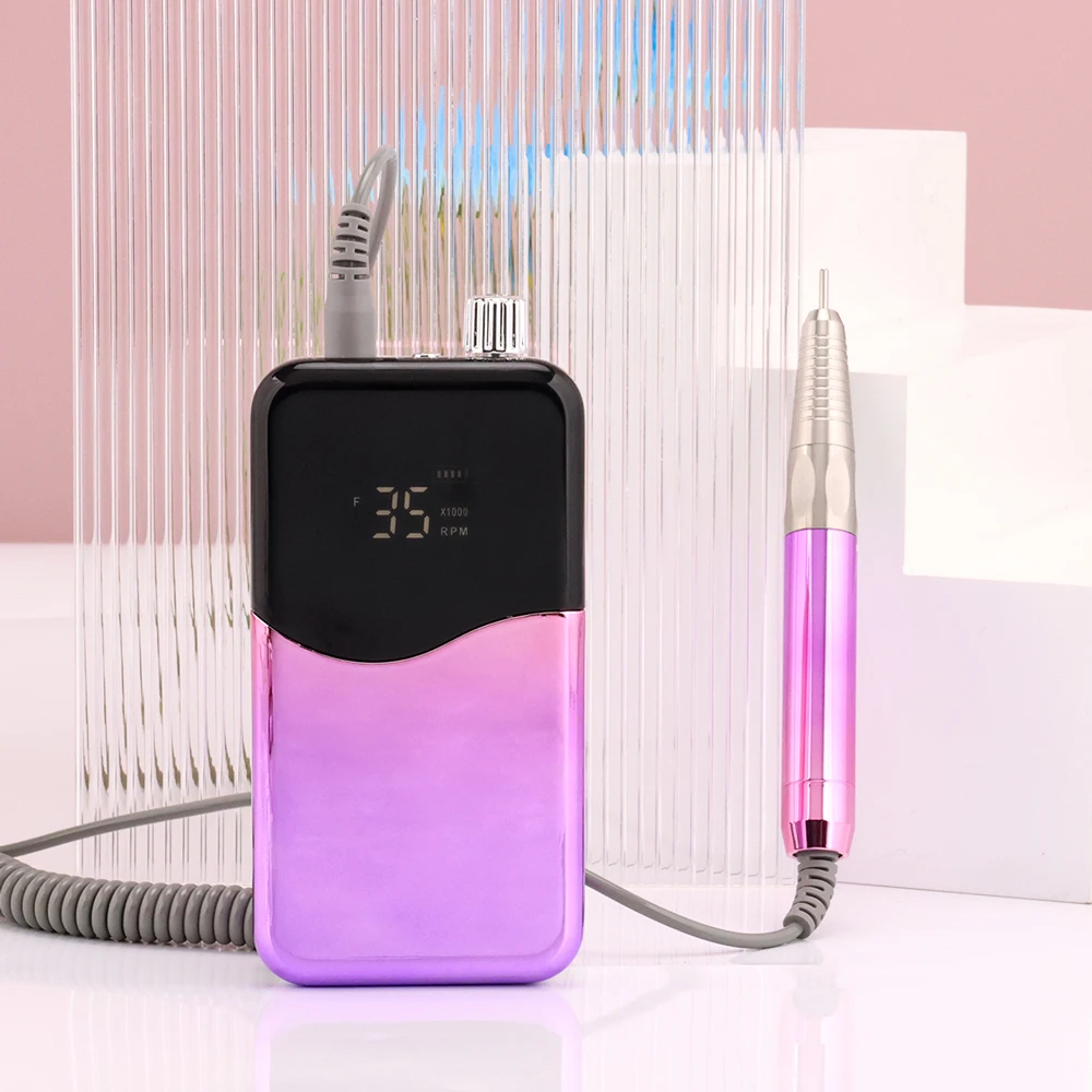 Gradient Purple Brushless Portable Desktop Cordless Rechargeable Nail Drill Machine 35000RPM Manicure Electric Nail File Drill