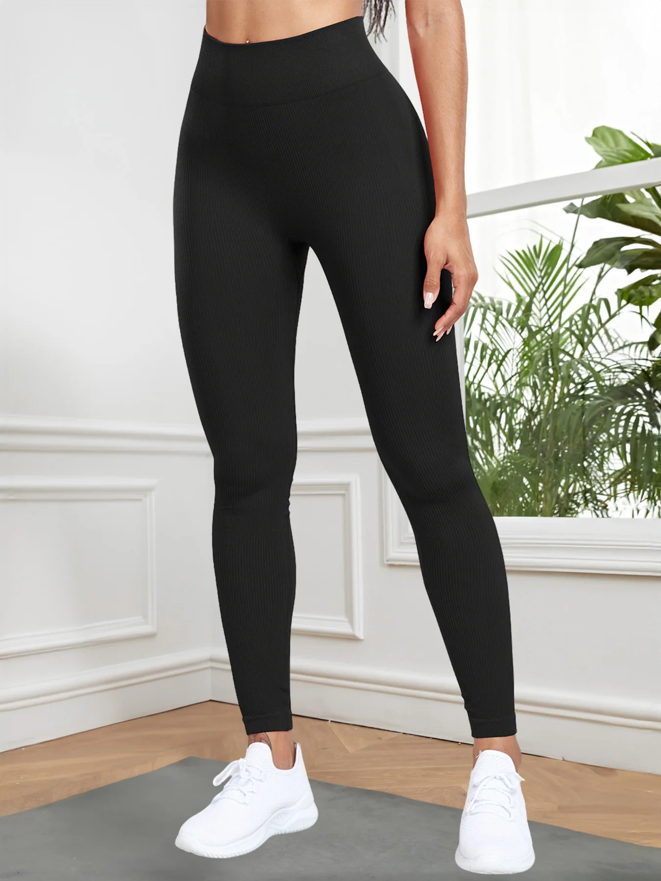 Leggings côtelés sans couture pour femmes, collants d'entraînement taille haute, couleur unie, pantalons de Fitness simples, vêtements décontractés