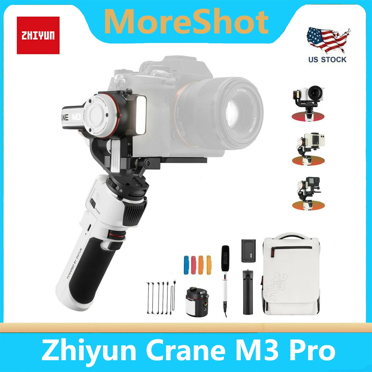 Zhiyun Crane M3 Pro Version 3-Axis Handheld Gimbal Stabilizer for Mirrorless Cameras,Compatible with Sony,Gopro,iPhoneSmartphone