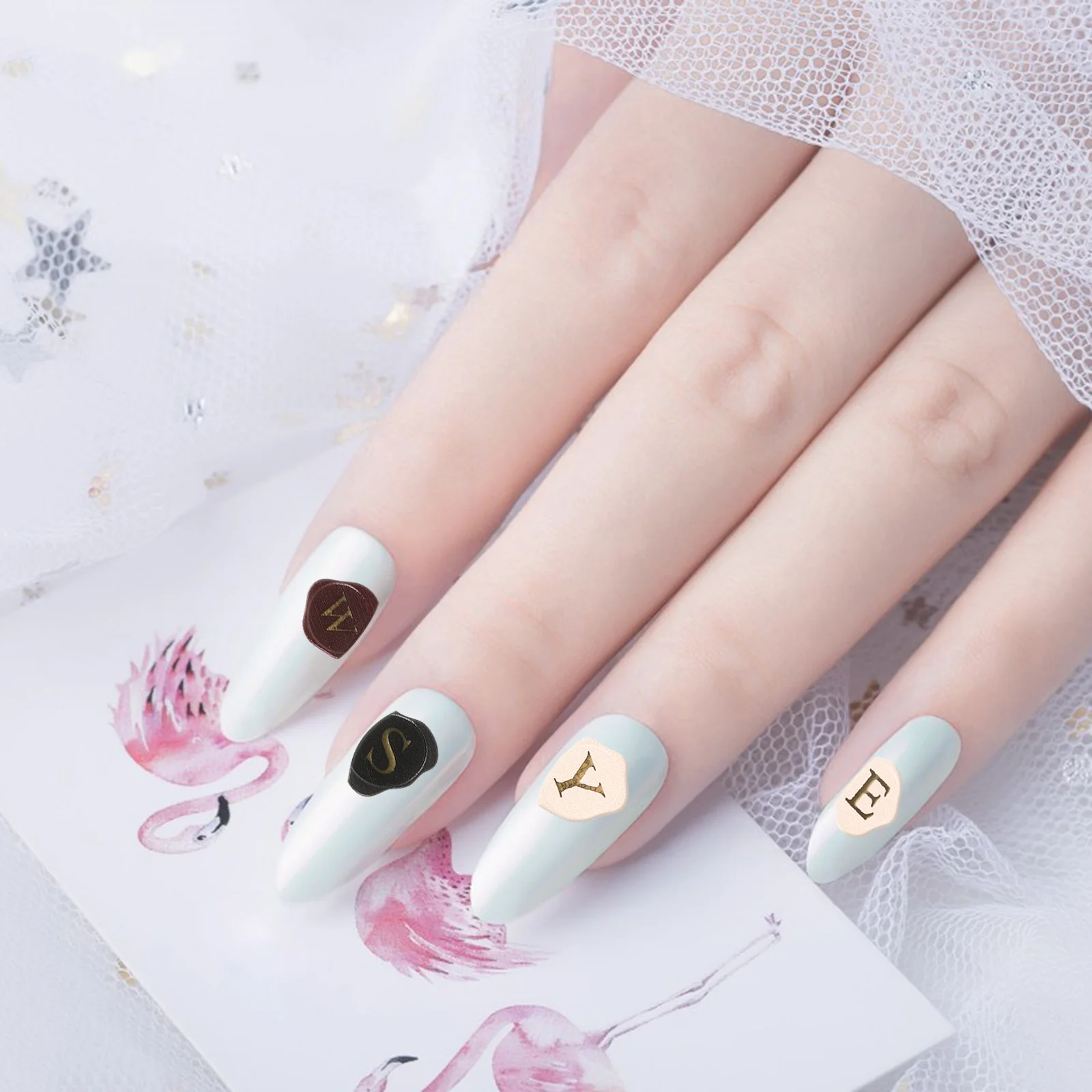 1 ورقة ملصق أولي لإكسسوارات فن الأظافر شارات أظافر مزخرفة للاستخدام المنزلي في صالونات التجميل سهلة الاستخدام بتصميم ذاتي اللصق #1
