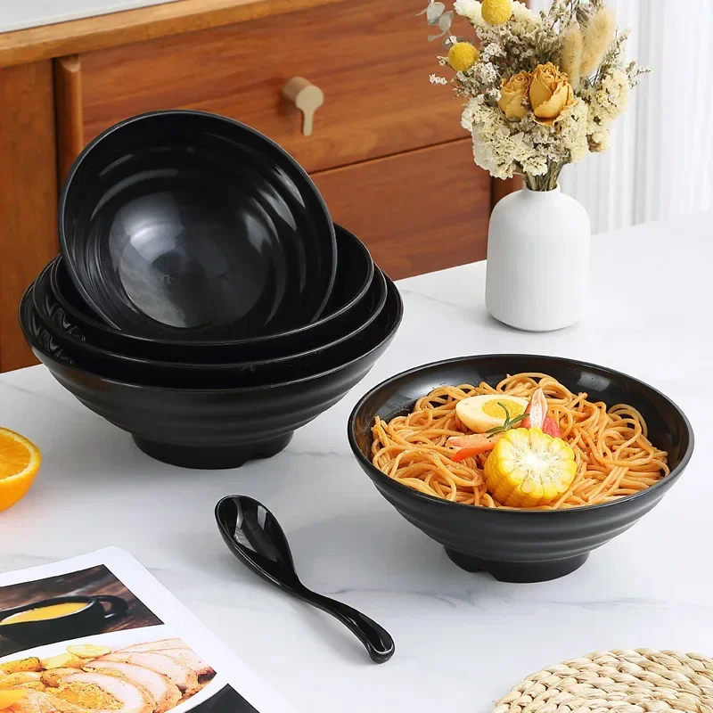 High Temperature Resistant Pure Black Large Striped Bowl for Fashionable and Durable Use