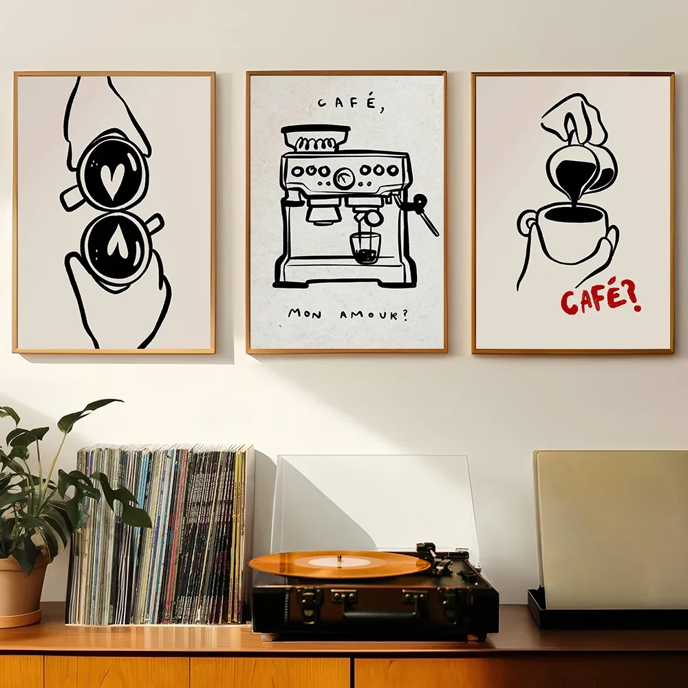Multi Coloured Coffee Mugs Print Poster Matcha Latte Illustration Kitchen Aesthetic Wall Art Trendy Cafe and Home Room Decor