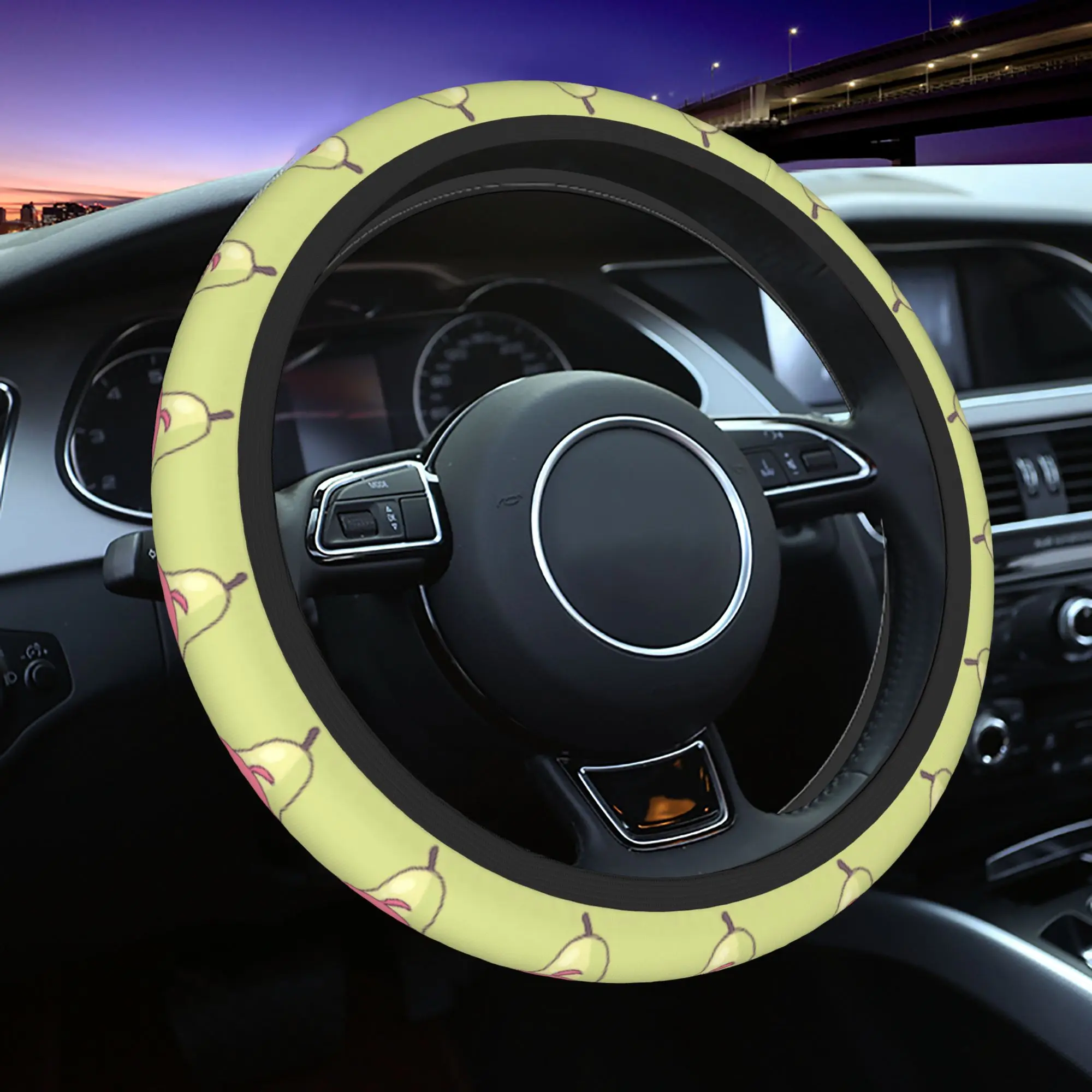 Pearto Creative Kasanes Expression Tetoes Car Steering Wheel Cover 38cm Universal Comfortable Fun Pear Auto Protector Decoration