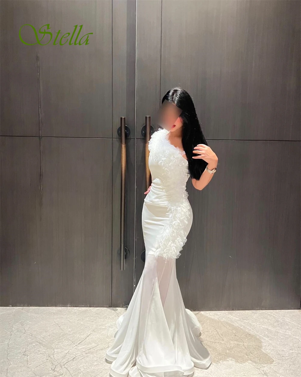 Robe de soirée asymétrique épaule dénudée, personnalisée, fleurs de sirène blanches exquises, robes de bal en Tulle de haute qualité, robes de soirée de tempérament