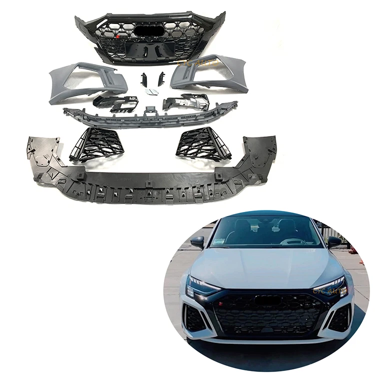 

Car bodykit upgrade to RS3 style front bumper with grille for Audis A3 S3 8Y 2020 2021 2022 2023+