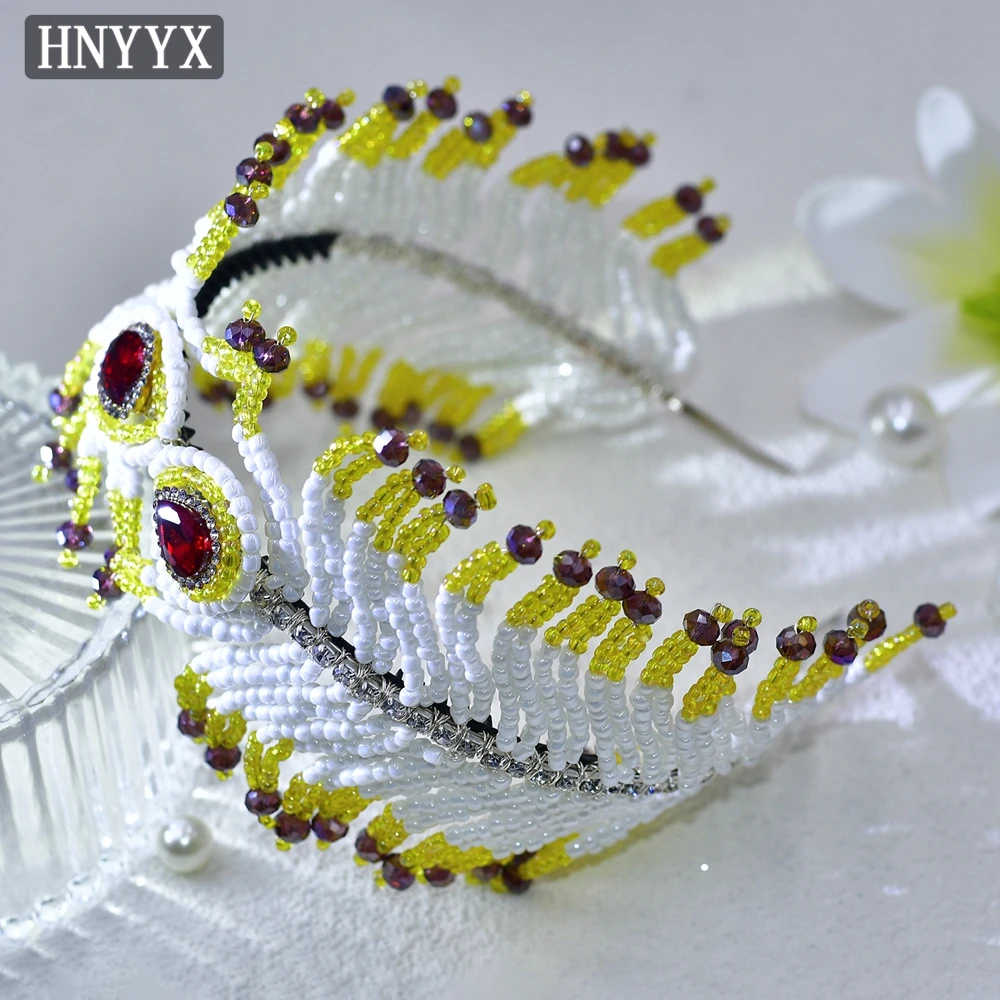 HNYYX Wedding Bride Rhinestone Hair Accessories Women's Prom Yellow Headband Girls Crystal Headwear Princess Headpiece A196