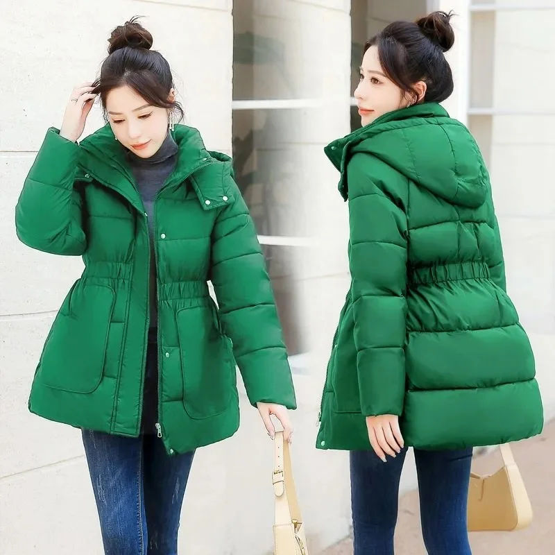 

Down Cotton-Padded Jacket Women Parkas 2025 New Autumn Winter Long Overwear Thick Warm Cotton Padded Coat Ladies Waist T Outwear