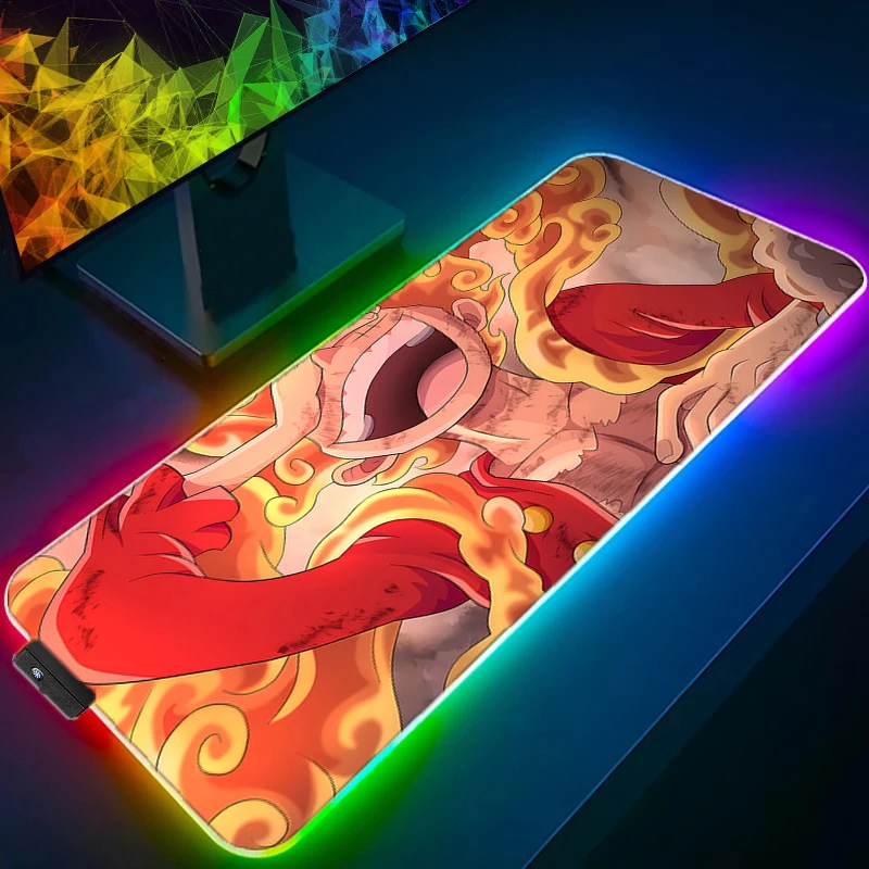 RGB LEDマウスパッド ワンピース ルフィ オフィスデスクマット コンピューターゲームマウスパッド ラバーキーボードパッド PCアクセサリー マウスパッド タブレットパッド