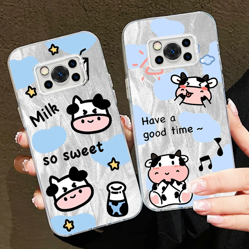

Sweet Cow Milk For Xiaomi Poco C65 M6 M3 X6 X5 X3 Redmi 13C 12 12C 10C 10 9T 9A 9 Pro 5G Feather Yarn Cover Phone Case