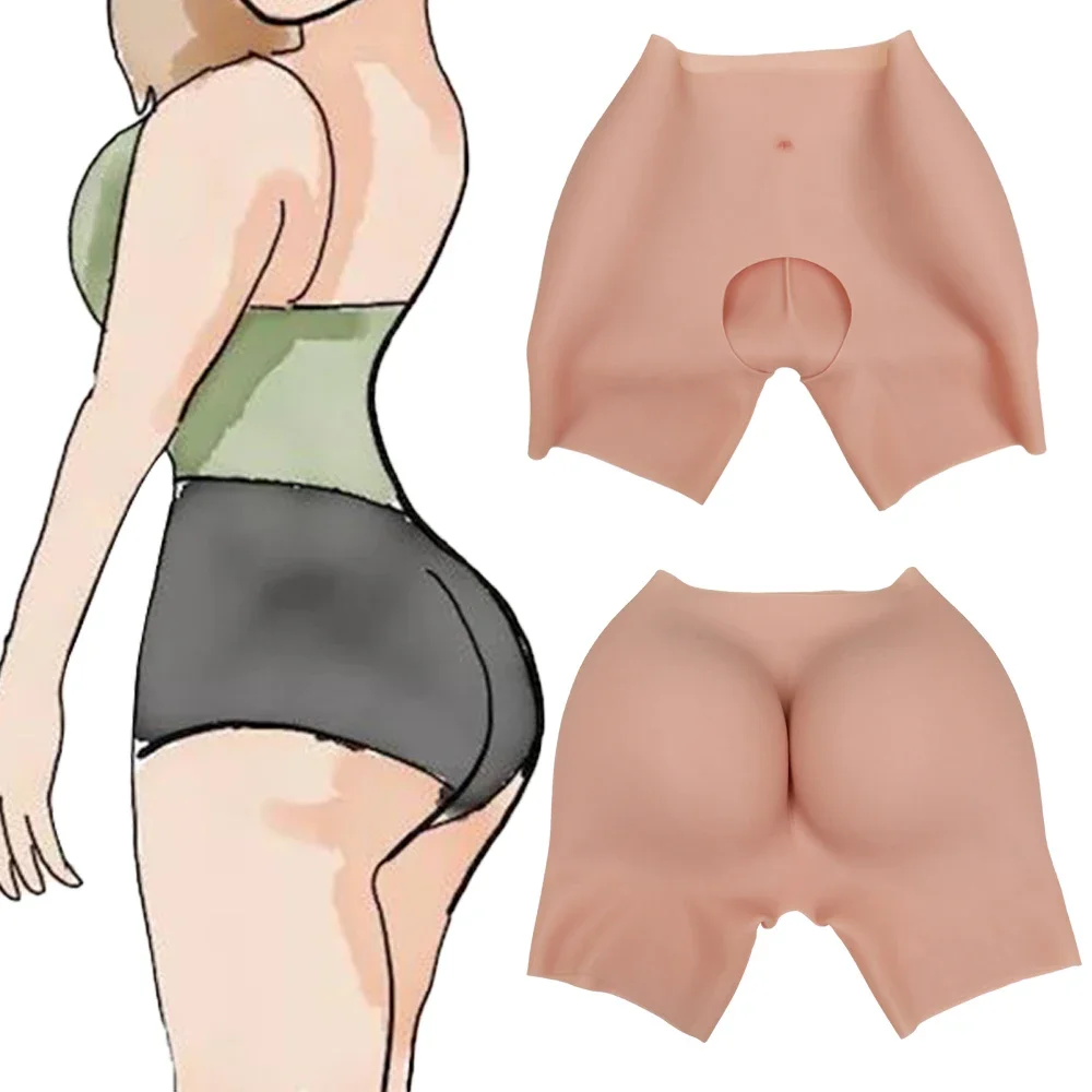 

Silicone Pants Open-Crotch Buttock Padded Shaper Shorts Hips Control Enhancement fo Men/ Women Butt Lifter Crossdresser