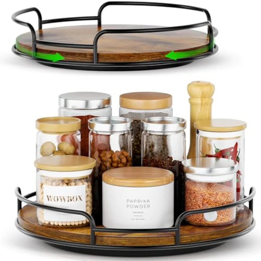 

WOWBOX 2 упаковки органайзера Lazy Susan для столешницы, вращающаяся полка для специй, организация 10 + 9, деревянный органайзер Lazy Susan Turntable для