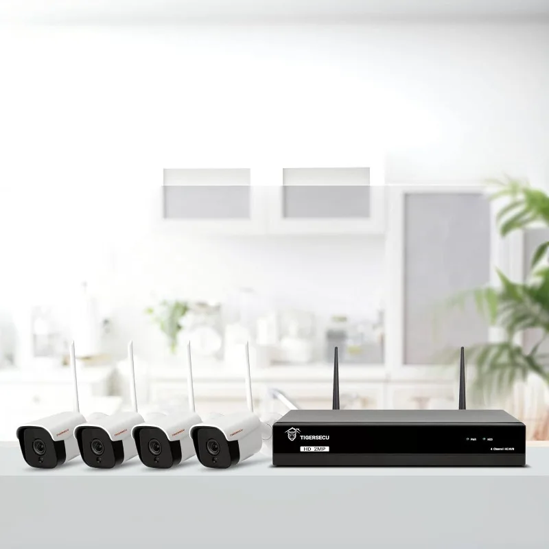 1080P WiFi NVR Security Camera System with 1TB Hard Drive, 4 Channel NVR, Weatherproof Cameras, Two Way Audio, Siren