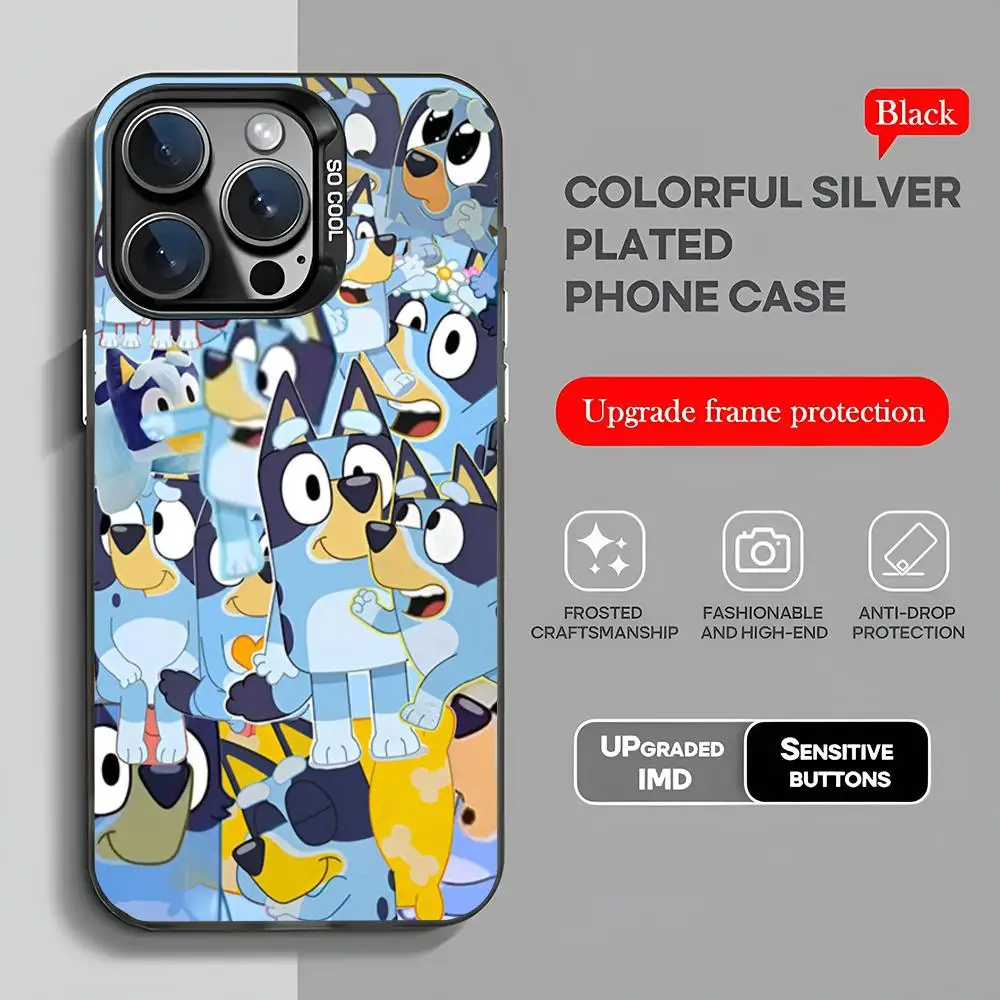 Cartoon Dog B-Blueys Phone Case 2024 IMD Case For IPhone 16 15 Pro XR XS 7 8 Plus SE2024 Shockproof Color Phone Funda Cover