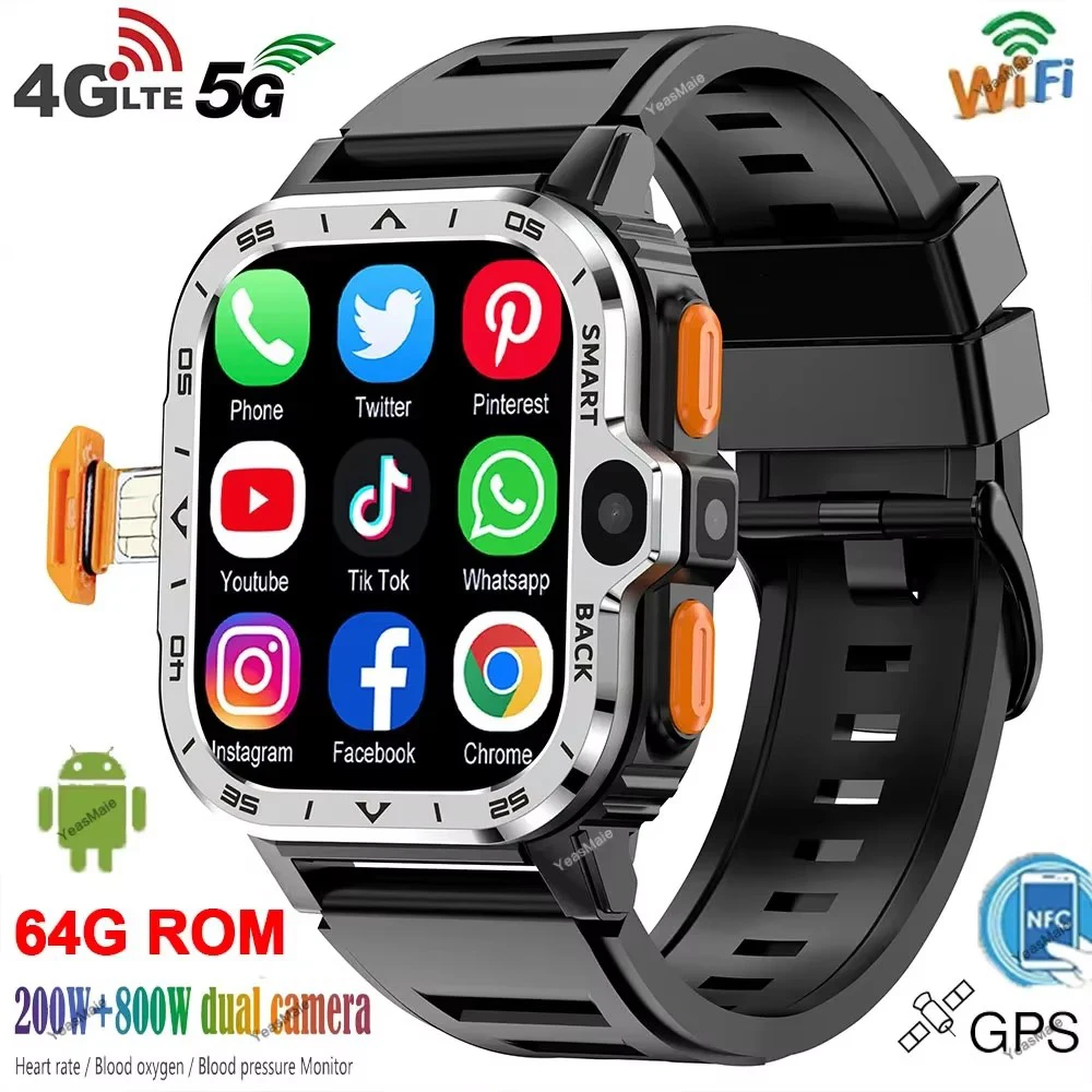 PGD SmartWatch 4G LTE GPS Wifi SIM Card NFC Dual Camera Rugged 16/64G ROM Storage Google Play Heart Rate Android Smart Watch Men