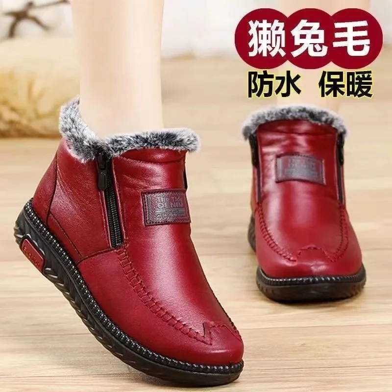 Womens Ankle Boots Anti Slip Winter Waterproof Snow Warm Fur Casual Basic Platform  Comfortable Elegant Mom Cotton Shoes Round