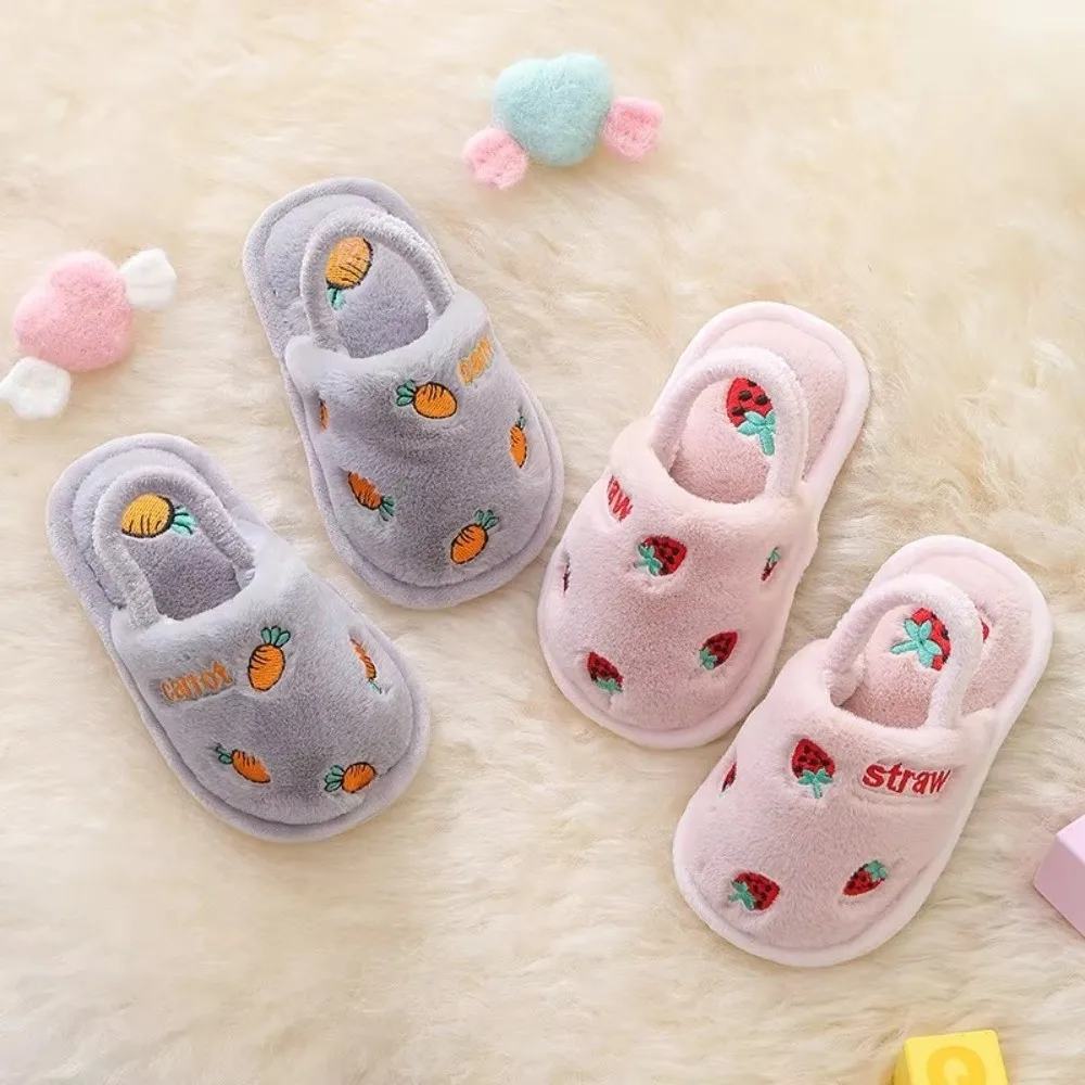 Cute Cartoon Children Slippers Warmth Winter Cotton Toddler Shoes Newborn Learning Walking Shoes Fluffy Shoes Kids Slipper