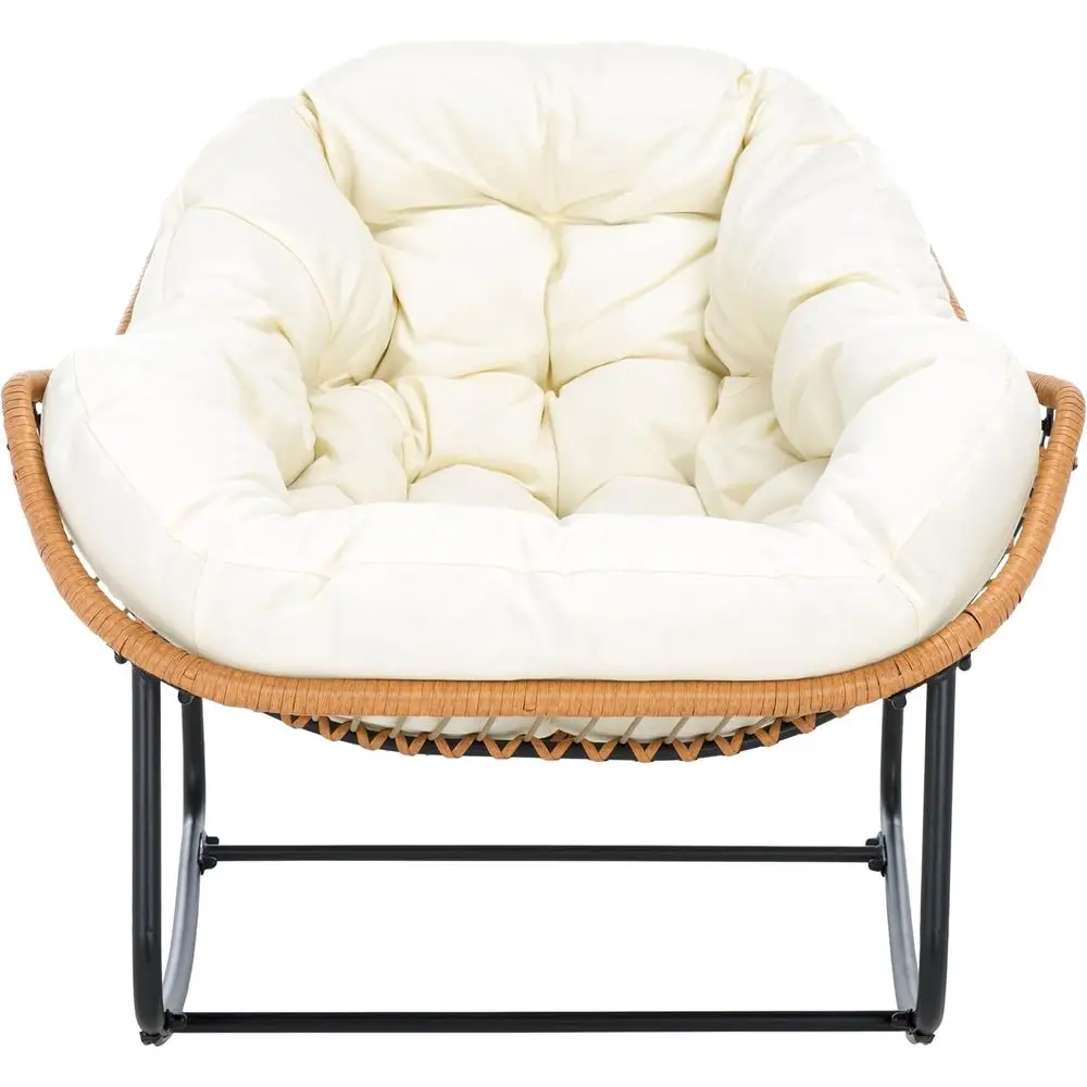 

Natural Beige Outdoor Rocking Chair with Cushion, Perfect for Deck, Patio, Backyard, Sunroom