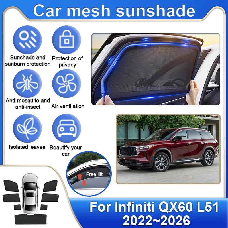 

Для Infiniti QX60 L51 MK2 2022 2023 2024 2025 2026: Сетчатые солнцезащитные шторки на окна, защита от солнца, шторки для конфиденциальности, аксессуары