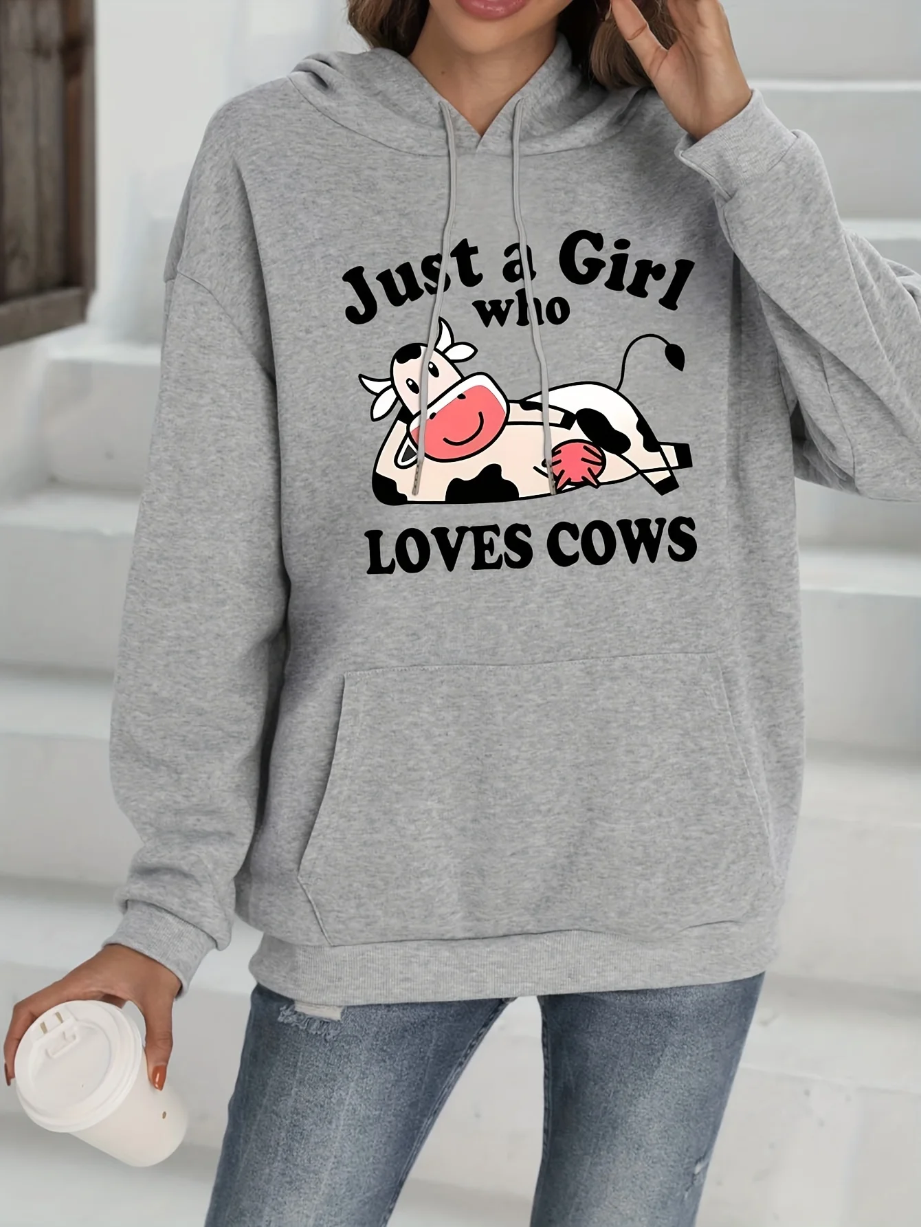 مجرد فتاة تحب الأبقار المطبوعة هوديي البلوز المرأة الخريف/الشتاء أعلى جولة الرقبة عارضة طويلة الأكمام الملابس