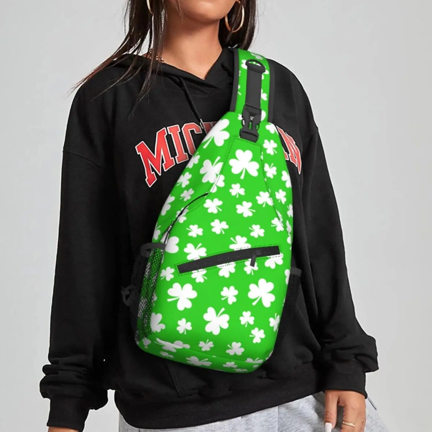 Groene Sling Rugzak Crossbody Sling Tas Voor Vrouwen Heren Schoudertas Reizen Wandelen Dagrugzak Voor St. Patrick Dag Schooltassen Casual