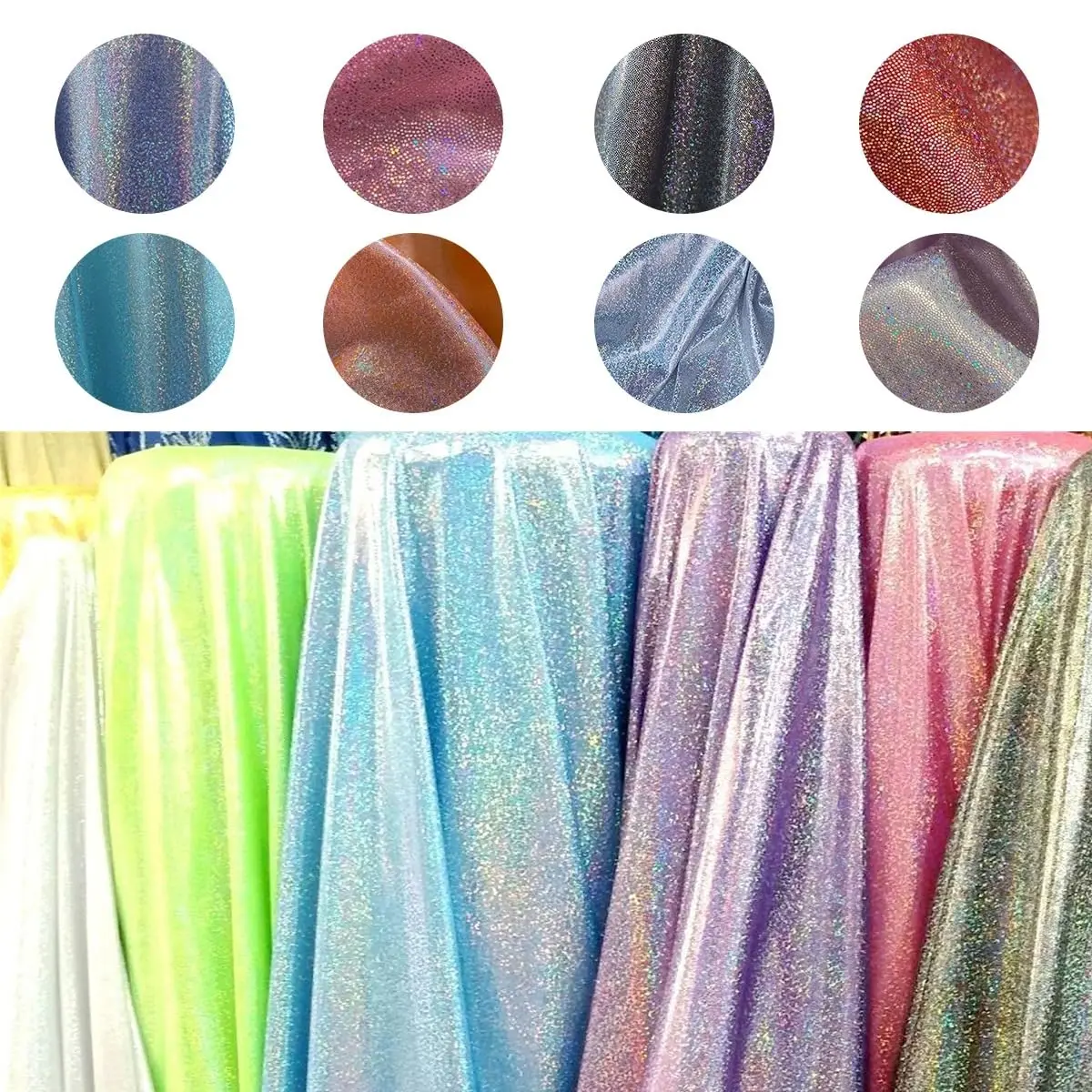 Tela de Poliéster Brillante, Tela Elástica Holográfica Iridiscente para Decoración de Bodas, Confección de Ropa, Manualidades y Decoración DIY