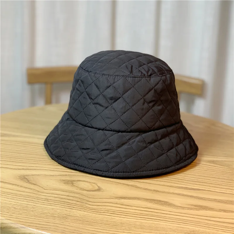 Autumn Winter Men Women Warm Ultra Light Down Cotton Rhombus Grid Fisherman Hat Unisex Korean Version Vasin Fishing Cap W87