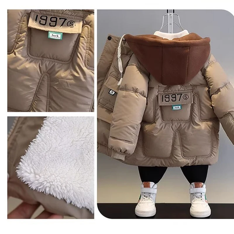 Children\'s Parkas Boys Winter Warm Coats Teen Fashion Hooded Jackets Thicken Kids Winter Outdoor Coat Baby Parka New