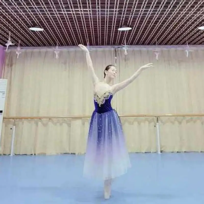 Robe Tutu de Ballet longue professionnelle, ballerine bleue dégradée, Costumes de Ballet pour enfants et adultes, robe de danse de fête pour femmes et filles