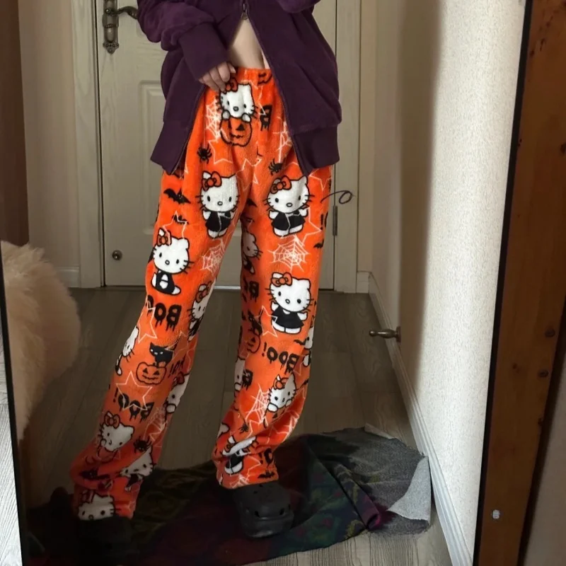 

New Sanrio Y2k Autumn Hellokitty Batman Pajama Pants Cartoon Hip Hop Ladies Warm Casual Plush Xmas Style Flannel Cute Pants Gift