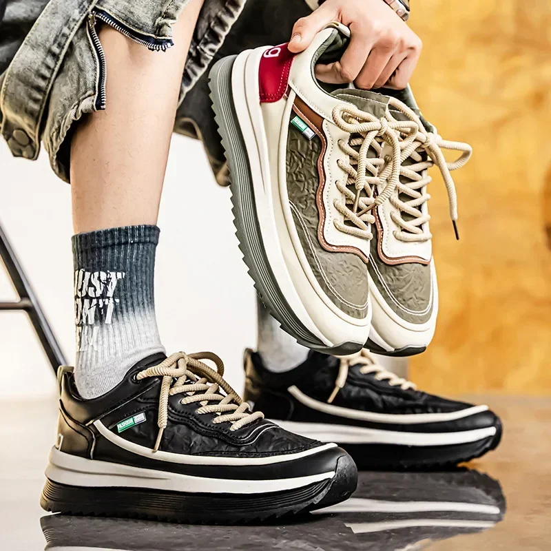 

New Men's Shoes Summer Autumn Casual Sports Thick Bottom Versatile Internet Famous Teenage Trendy Shoes Breathable Synthetic