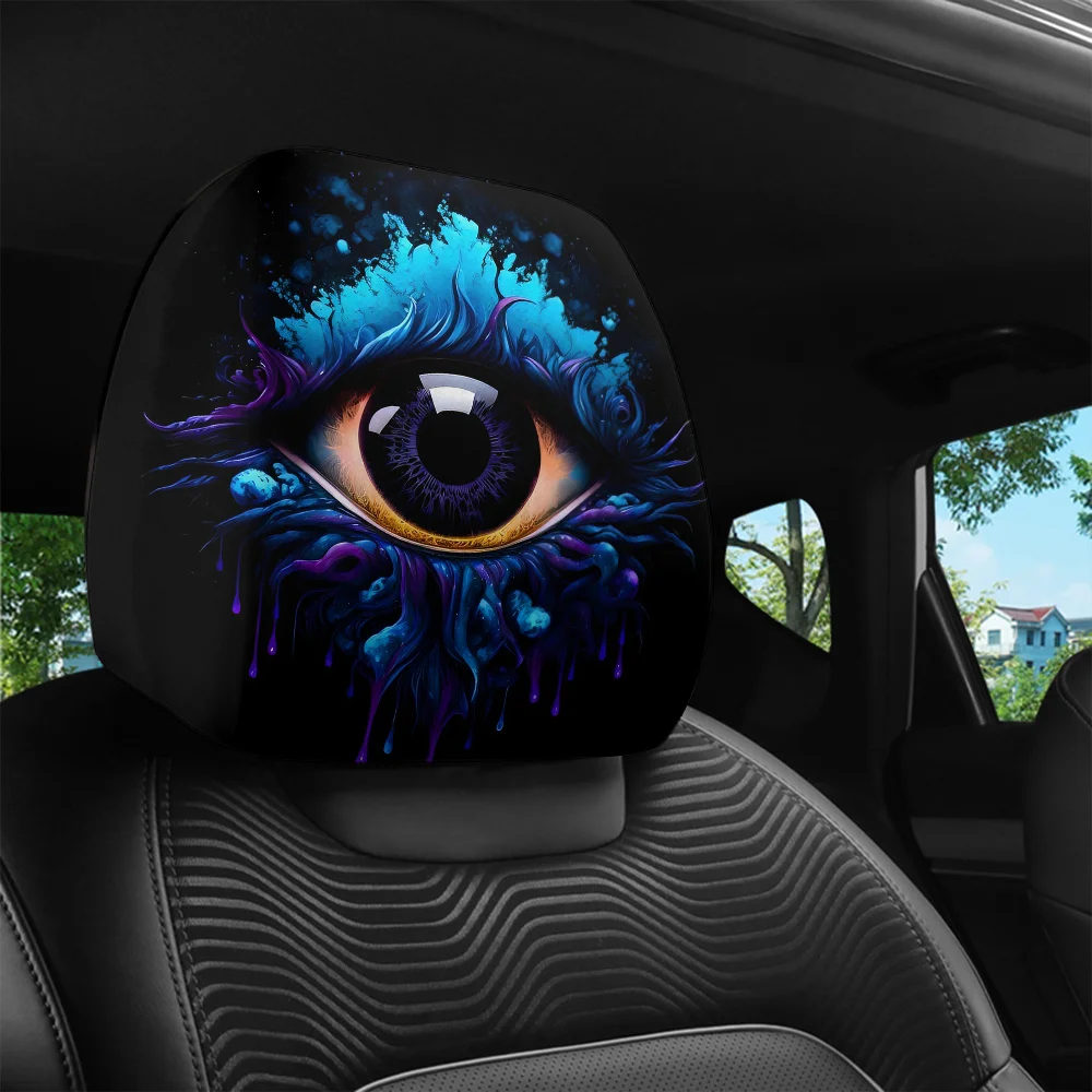 2Pcs Mystical Eye Print Car Headrest Covers Stylish Washable Easy Install Car Seat Headrest Protector Quirky Auto Interior