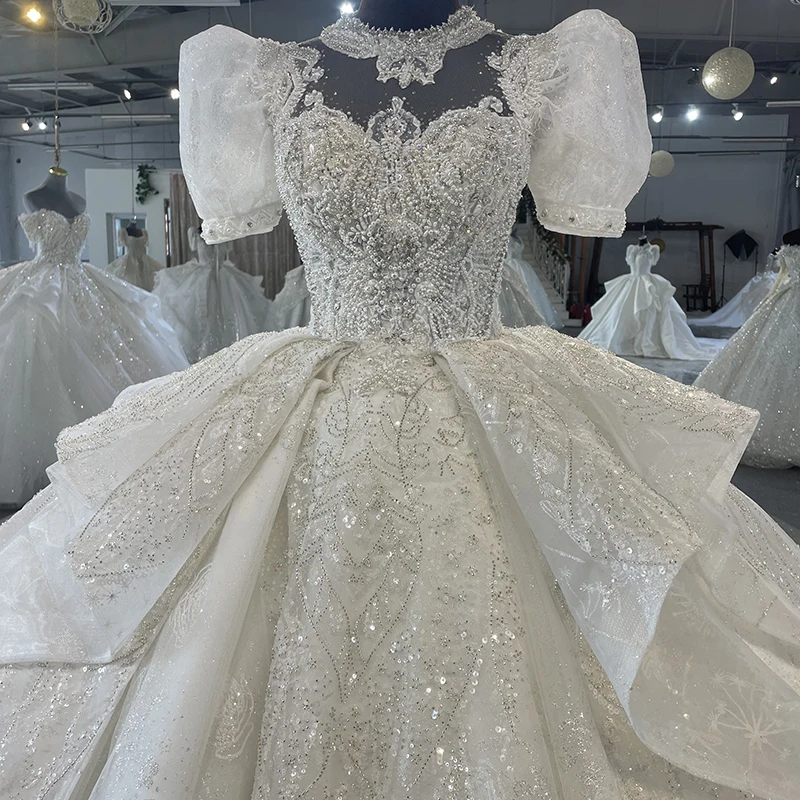 Precioso vestido de novia de Organza Para Mujer, vestido de boda de cuello alto con cristales, MN119, elegante, 2022