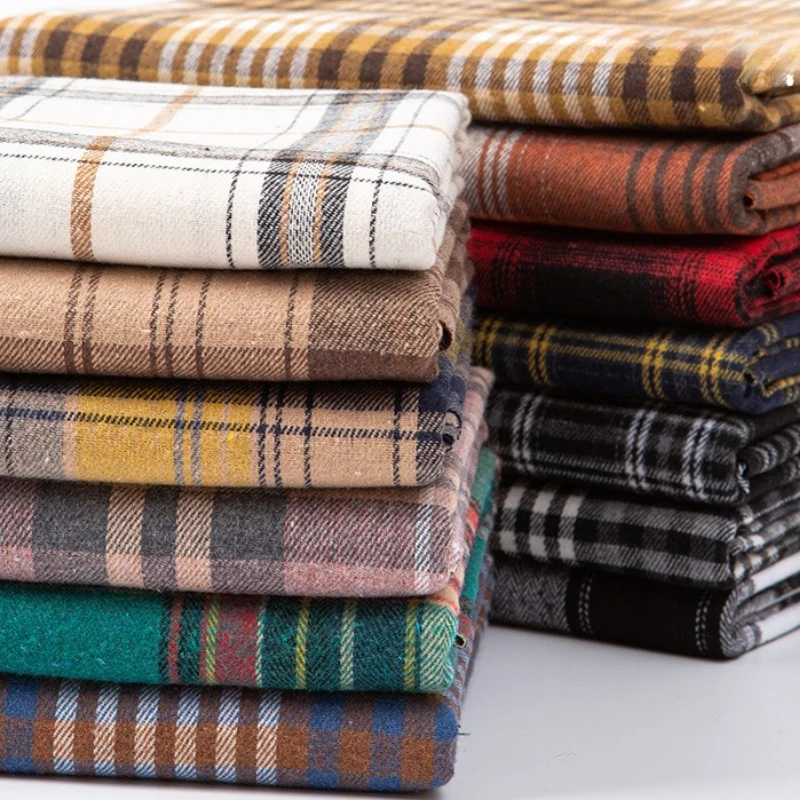 

British Style Yarn-Dyed Brushed Plaid Fabric Soft Skin-Friendly Autumn Winter Polyester Cotton Flannel Casual Shirt Pants Fabric