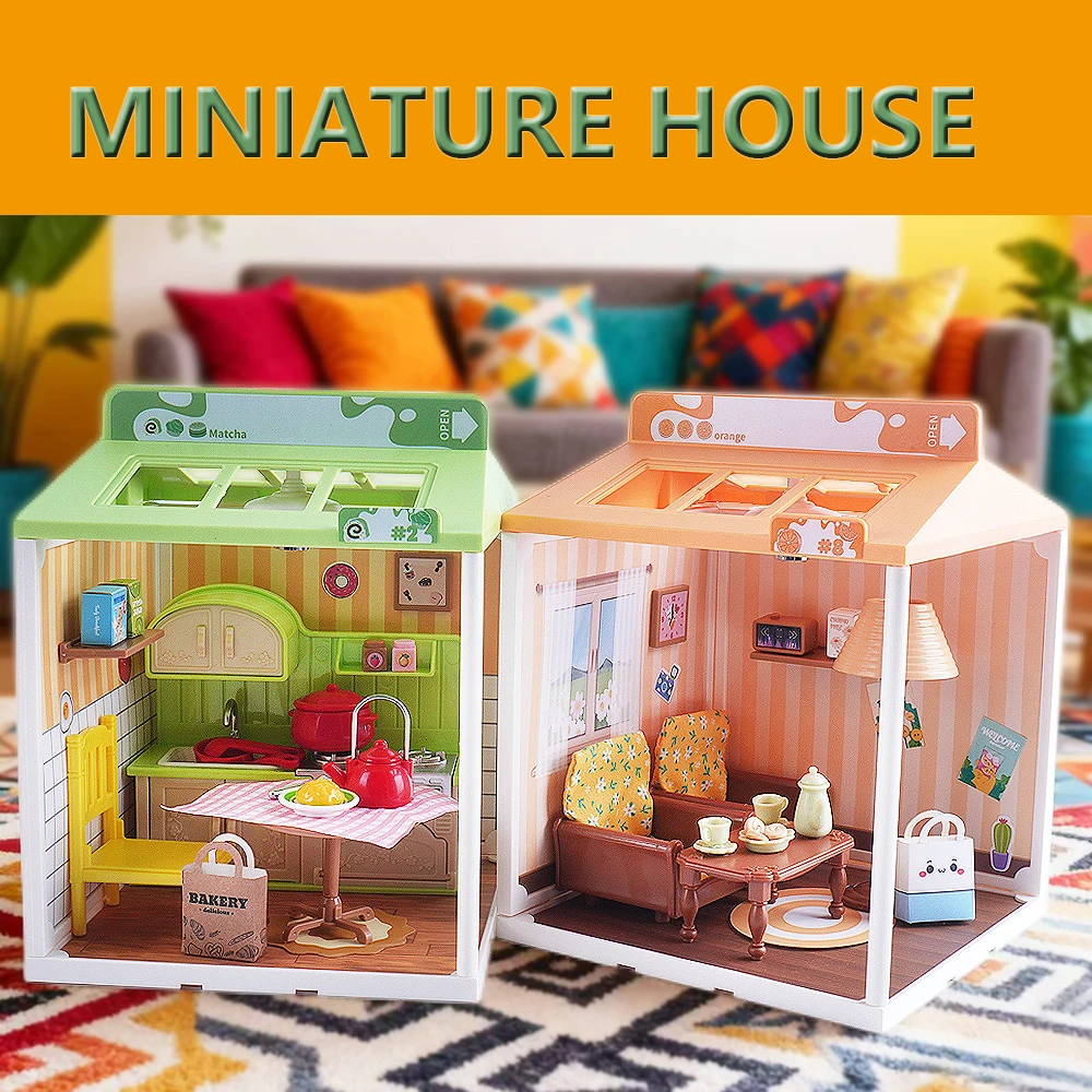Miniature 9 Styles DIY Building Breadbox Bedroom Bathroom Kitchen Living Theme Mini Furniture Assembly Set Creative 3D Toy Gift