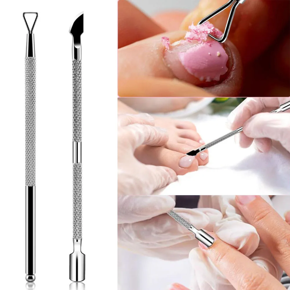 2Pcs Stainless Steel Double-ended Nail Cuticle Pusher Gel Nail Polish Remover Scraper Dead Skin Remover Nail Cleaner Care Tools