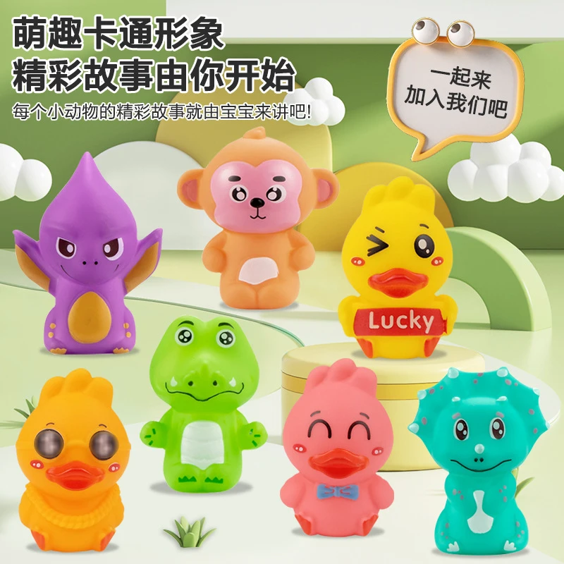 Juego de juguetes de marionetas de dedo de dinosaurio/pato de dibujos animados, Animal lindo creativo, educación temprana, sueño, narración de cuentos, juguete interactivo para dedos