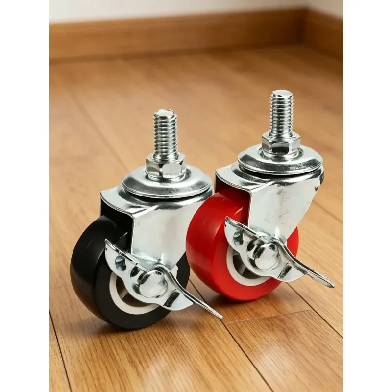 4 Pcs 1.5'' Pvc Screw Side Brake Universal Wheel Furniture / Jewelry Display Rack Caster Red/Black