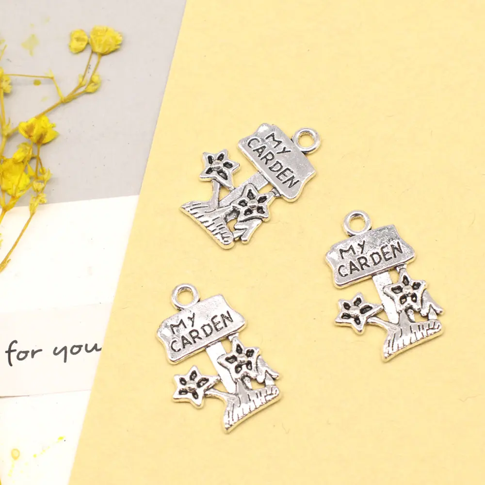 10pcs 15x22mm Garden Charms Pendant Necklac Handmade Kids Jewlery Trendy Antique Silver Color