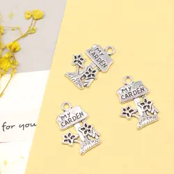 10pcs 15x22mm Garden Charms Pendant Necklac Handmade Kids Jewlery Trendy Antique Silver Color