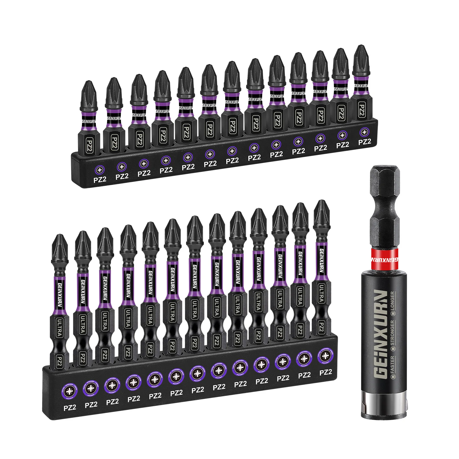 

Geinxurn 27PCS Impact #2 Pozidriv Screwdriver Bits Set, Magnetic S2 Steel Bits Set and Impact Bit Holder with Color Coded Base