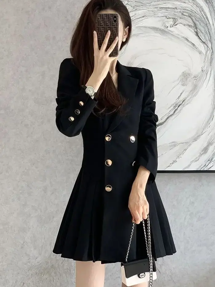 Ele sur mesure Dr femme coupe ajustée jupe plissée taille haute fibre de polyester longue Sve ronde Ne Busin Sle LJ0025