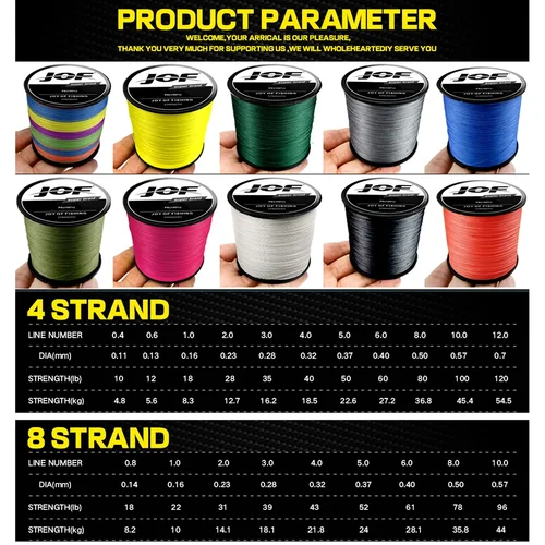 Imagen 2 del producto JOF 500M 300M 100M alambre trenzado de PE multicolor 8/4 hebras hilo de pescar japonés multifilamento
