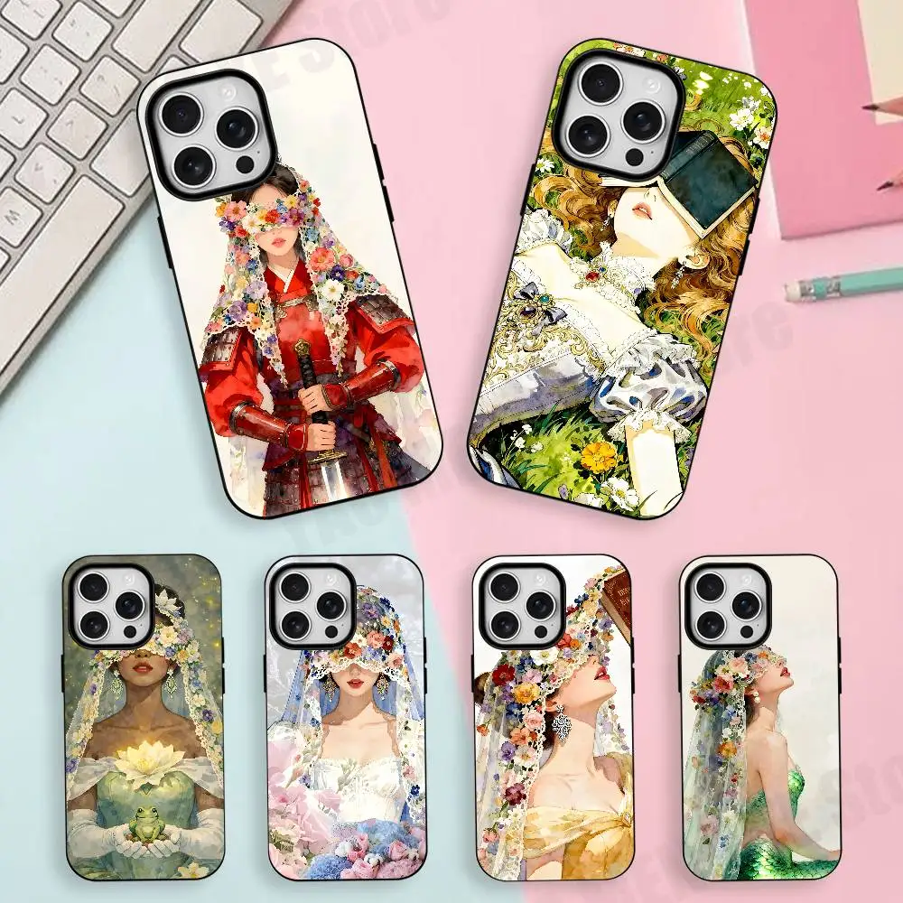 

Girl Flowers Cover Eyes For Iphone 17,16,15,14,13,12,11 Pro Mini Max XS Case Frosted Magnetic Cover For Shockproof Bumper Funda