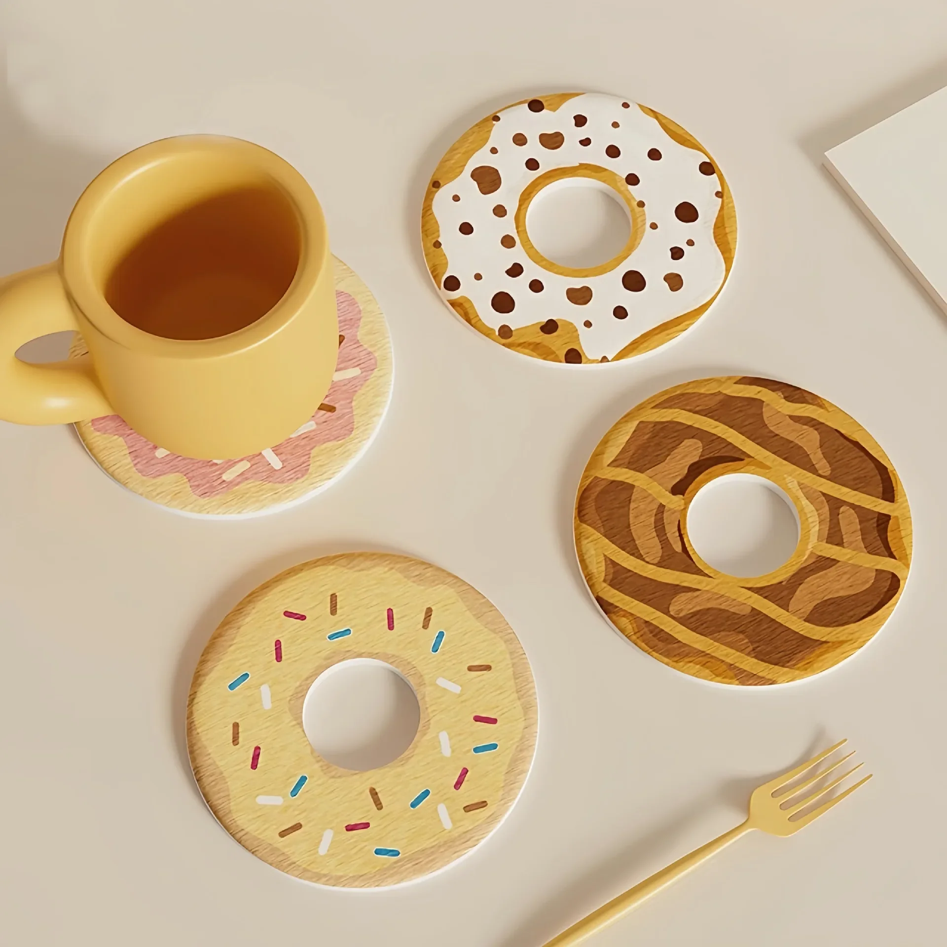 Diatomite Donut Coaster 10x10x0.9cm for Cup Mug Desk Absorbent Heat Insulation Round Mat