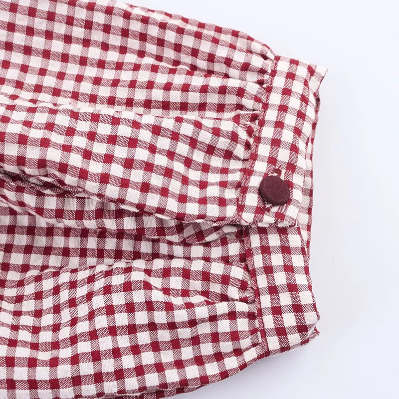 Herbst Plaid Rüschen Lange Ärmeln Layered Dekorative Shirts Frauen Vielseitige Spitze-Up Blusen Weibliche Beiläufige Lose Tops 2025, neue