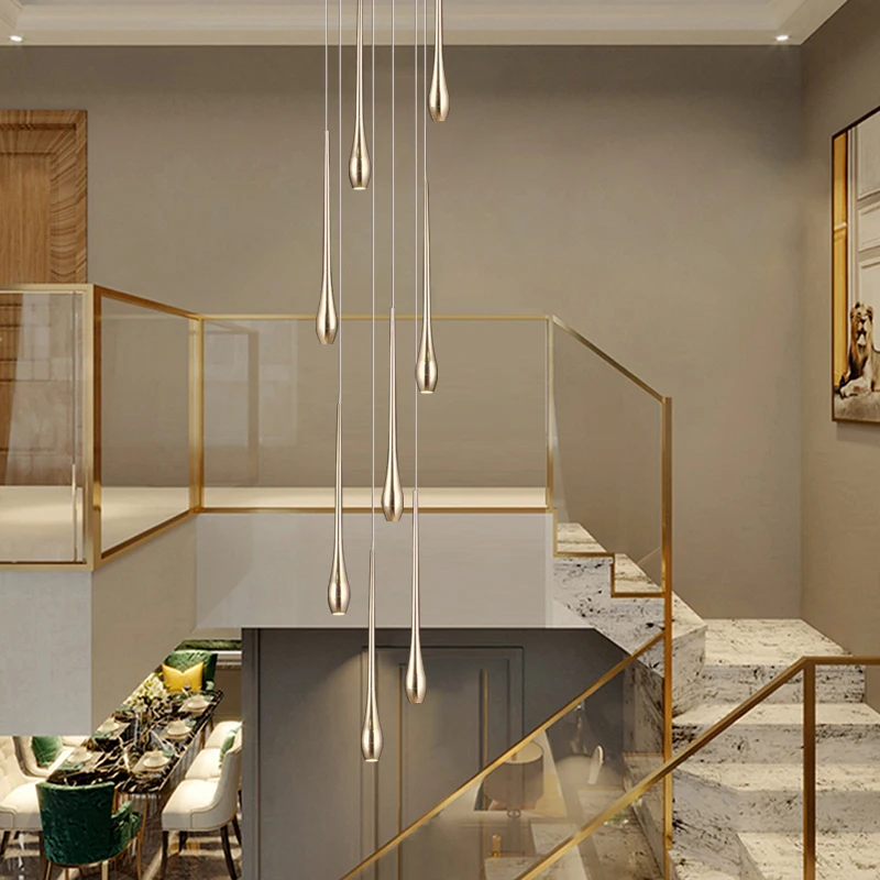 Modern Luxury Gold Chandelier Lighting Minimal Design Living Room Lamp Restaurant Kitchen Led Stair pendant light