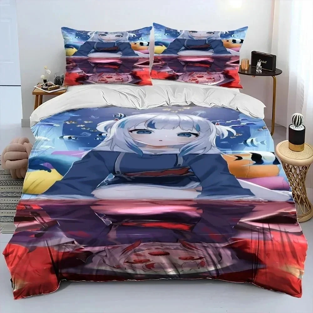 

Cute Gawr Gura Hololive Anime Shark Bedding Set Printed Bed Set With Pillowcase Duvet Cover Soft Queen King Size Bedclothes Home