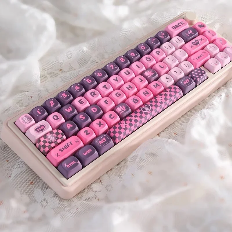 Cute Black Pink Keycap MOA Height Keycap Cute Gift 130 Keys PBT Diy Creative for 61/87/104/108 Alice Mechanical Keyboard Keycaps